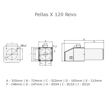 Pellet Burner Pellas X 120 Revo with feeder 2m and steering LCD