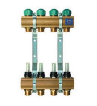 Rozdzielacz KAN - 1” z zaworami do siłowników i przepływomierzy -12 obwodów grzewczych
