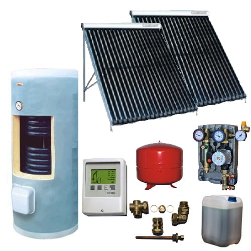 Zestaw solarny GALMET  HEAT TUBE (2 kolektory próżniowe KSG PT20) /Galmet 2W.400/STDC/S24 dla 3 lub 4 osób