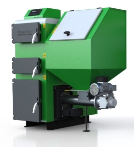 Kessel mit Schneckenzubringer KRS TECH DUO 39kW auf der linken Seite