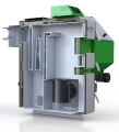 Kessel mit Schneckenzubringer TECH DUO 22kW auf der linken Seite