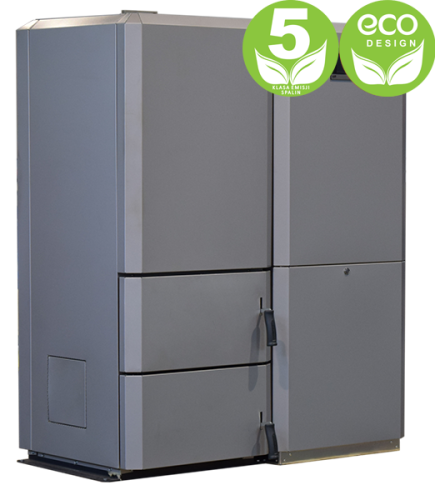 Pelletkessel Stalmark EKO SILVER II 10 kW mit Zubringer auf der linken Seite