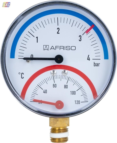 Produkt TERMOMANOMETR TH80 0-0.4BAR RADIALNY / Z ZAWOREM MONTAŻOWYM R1/2˝ AFRISO 50099