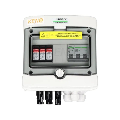 Produkt SKRZYNKA PRZYŁĄCZENIOWA DC+AC HERMETYCZNA KENO / Z OGRANICZNIKIEM PRZEPIĘĆ 1000V TYP 2, 2XŁAŃCUCH PV, 1XMPPT, 16A 3-F  68159