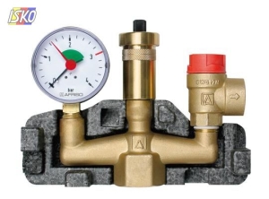 GRUPA BEZPIECZEŃSTWA KOTŁA KSG / Z IZOLACJĄ 50 KW 1" GW ZAWÓR BEZPIECZEŃSTWA 3 BAR 1/2"X3/4" MANOMETR