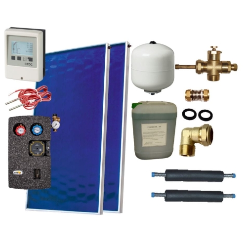 Zestaw solarny dla 2-3 osób bez zbiornika - 2 x kolektor EM1V 2,0S Al-Cu, STDC, naczynie 18 L