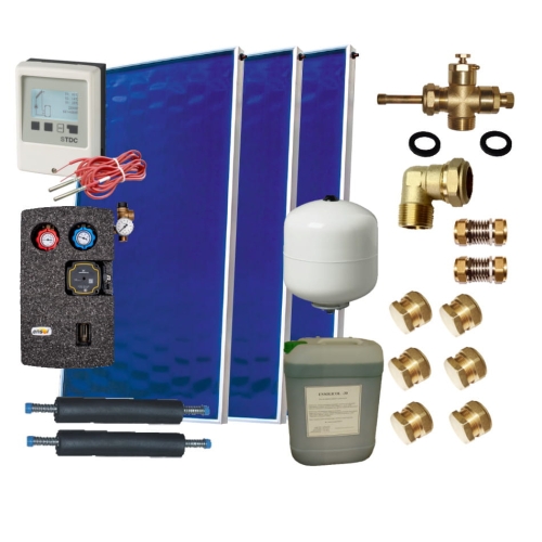 Zestaw solarny dla 5-7 osób bez zbiornika - 3 x kolektor ES2V 2,65S Al-Cu, STDC, naczynie 35 L