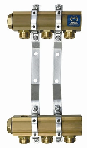 Rozdzielacz KAN -1" z nyplami do śrubunków - 6 obwodów grzejnych