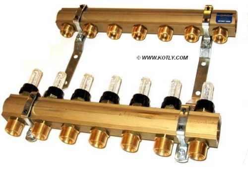 Rozdzielacz KAN - 1" z przepływomierzami - 7 obwodów grzejnych