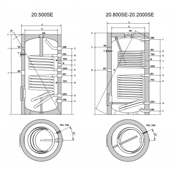 Vertical enamelled water heater Lemet SE 800 L with 2 coils