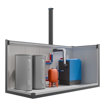 Outdoor container boiler room for wood 20 ft- 150 kW