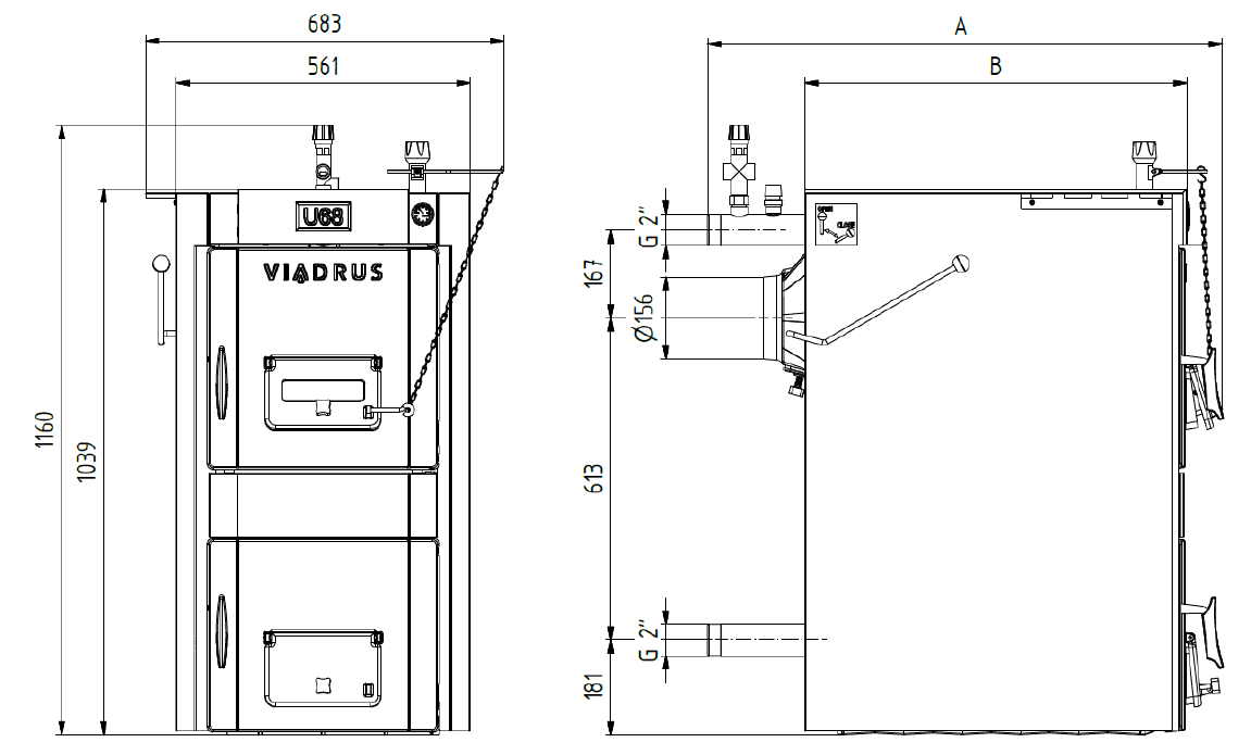 Wymiary kotła Viadrus U68 Viadrus U68